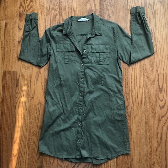 H&M Olive Green Utility Shirt Cotton Long Sleeves Dress Girl’s Size 18 (XXL) - Picture 1 of 7
